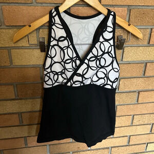 Lululemon Halter Tank Top Racerback White & Black Abstract V Neck Size 2-4